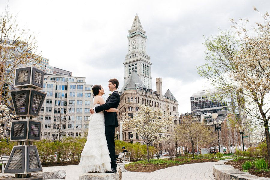 Beautiful Boston harbor wedding bride and groom portraits.