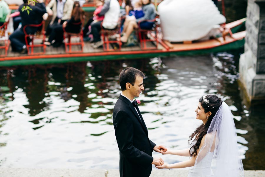 Boston public garden wedding couple portrait.