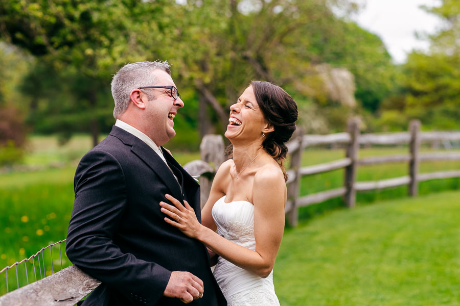 Bradley estate wedding couple laughing.