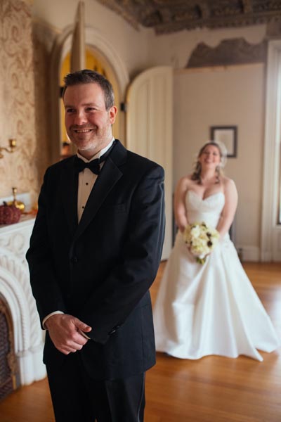 Bride and groom first look.