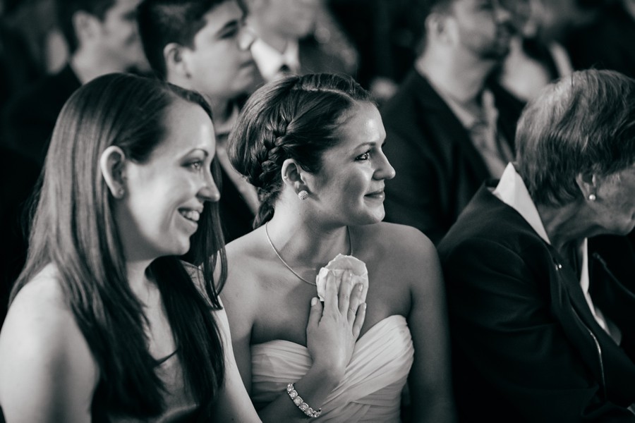 Bridesmaid emotional moment.