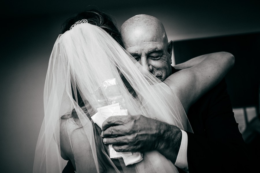 Father bride first look emotional moment.