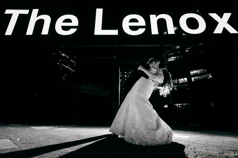 Lenox hotel wedding rooftop night time.